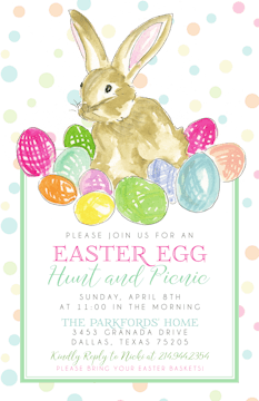 Handpainted Bunny and Eggs Invitation
