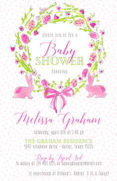 Wreath with Pink Bunnies Invitation