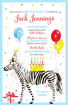 Birthday Zebra Invitation