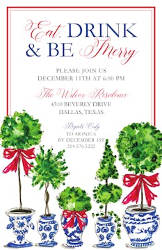Holiday Topiaries in Blue Pots Invitation