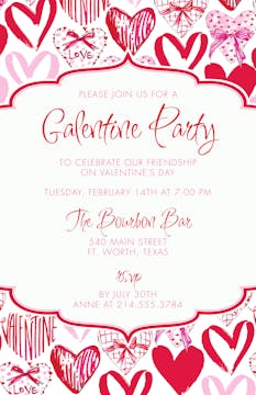 Handpainted Graphic Hearts Galentine Valentine's Day Invitation