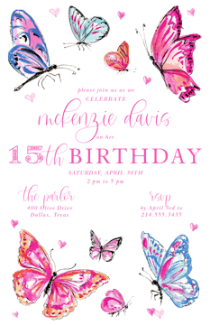 Handpainted Butterflies and Hearts Invitation
