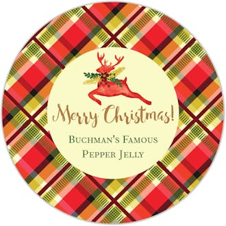 Plaid Watercolor Deer Round Gift Sticker