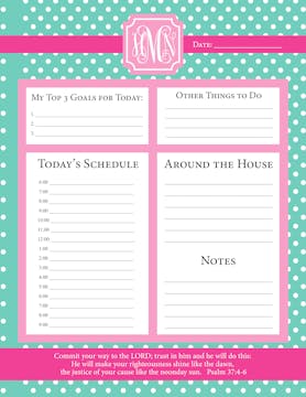Mint Strawberry Pink Dots Daily Schedule Notepad