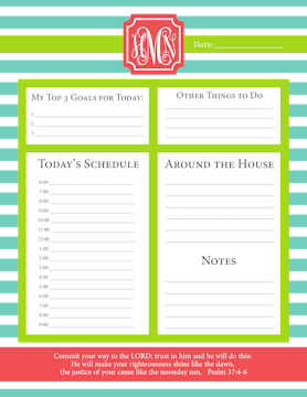 Mint Lime Poppy Daily Schedule Notepad