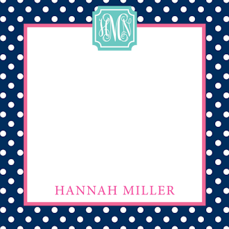 Mint Strawberry Navy Dots Square Notepad