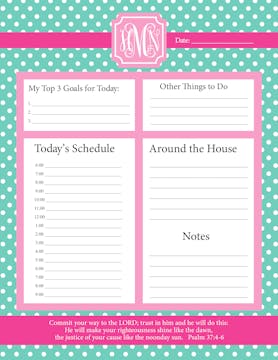 Mint Lime Poppy Dots Daily Schedule Notepad