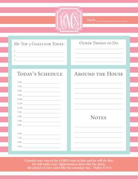 Pink Aqua Peach Daily Schedule Notepad