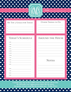Mint Strawberry Navy Dots Daily Schedule Notepad