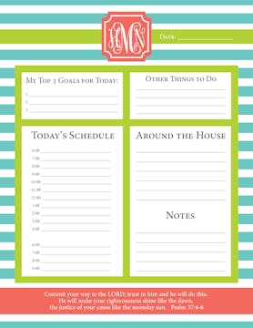 Mint Lime Poppy Daily Schedule Notepad