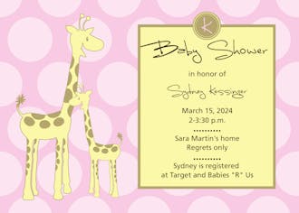 Pink giraffe baby shower invitation