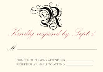 Black Damask and Monogram on IVORY Reply Card