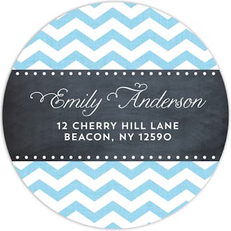Chevron Chalkboard Baby Blue Round Return Address Sticker