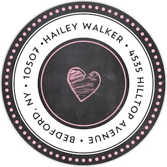 Pink Heart Chalkboard Round Return Address Sticker