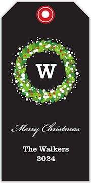 Snowy Wreath Monogram Hanging Gift Tag