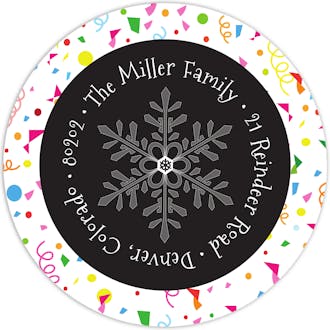 Scattered Snowflake New Year Round Address Sticker