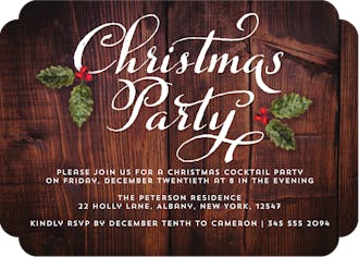 Rustic Christmas Party Wood Invitation
