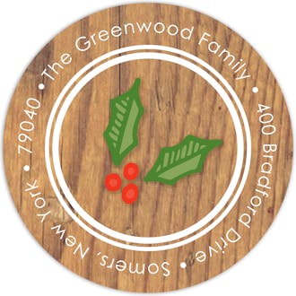 Holiday Hand-lettered Eat Drink Merry Wood Round Address Sticker