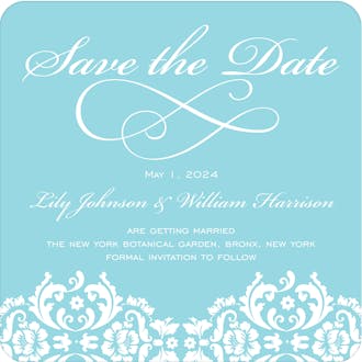 Damask Blue Save The Date Card