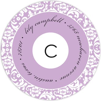 Damask Dress Purple Round Return Address Sticker