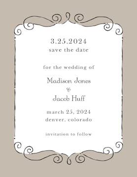 Curly Frame Taupe Invitation