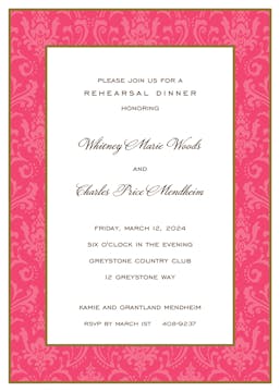 Damask Gold & Coral On Coral Invitation