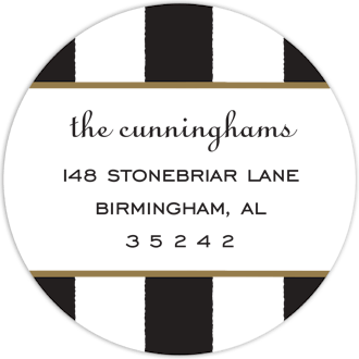 Classic Stripes Black Round Return Address Sticker