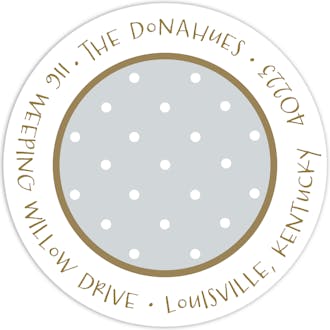 Tiny Dots White On Silver & Gold Round Address Sticker