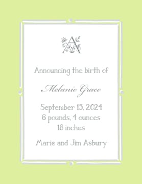 Vintage Frame Lime  Birth Announcement