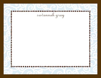 Scrollwork Blue & Chocolate Flat Note