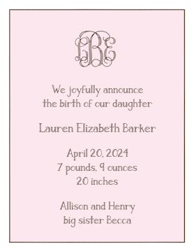 Classic Edge White And Chocolate On Pink  Birth Announcement