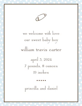 Dotted Edge Blue & Chocolate  Birth Announcement