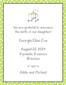 Dotted Edge Lime  Birth Announcement