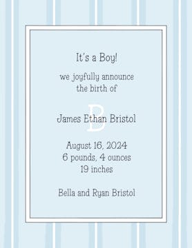 Tailored Stripes Blue  Birth Announcement