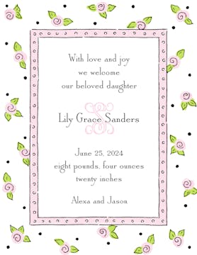 Sweet Roses Pink  Birth Announcement