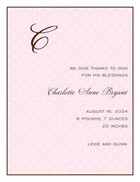 Sweet Dots Pink  Birth Announcement