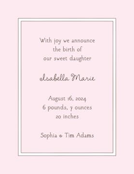 Simple Border White & Chocolate On Pink  Birth Announcement