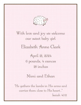 Linen Pink  Birth Announcement