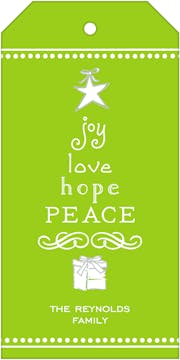 Joy, Love, Hope, Peace Green Hanging Gift Tag