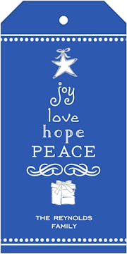 Joy, Love, Hope, Peace Bright Blue Hanging Gift Tag