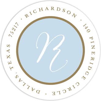 Simple Light Blue And Gold Round Return Address Label