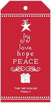 Joy, Love, Hope, Peace Red Hanging Gift Tag