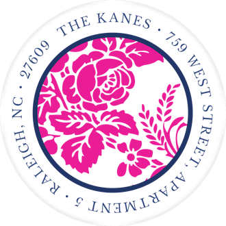 Pink Flourish Posh with Navy Ink Round Address Label