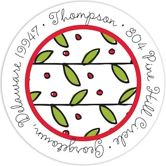 Holly & Berries Round Address Label