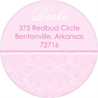 Baby Damask Baby Pink Round Address Label