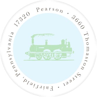 Antique Train Baby Blue Round Address Label