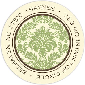 Damask Sage on Ivory Round Address Label