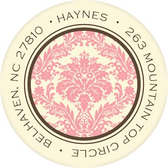 Damask Pink on Ivory Round Address Label