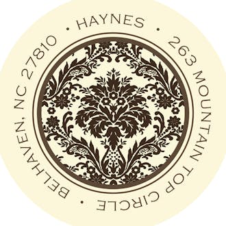 Damask Espresso on Ivory Round Address Label