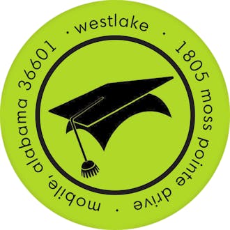 Graduation Chartreuse Round Address Label